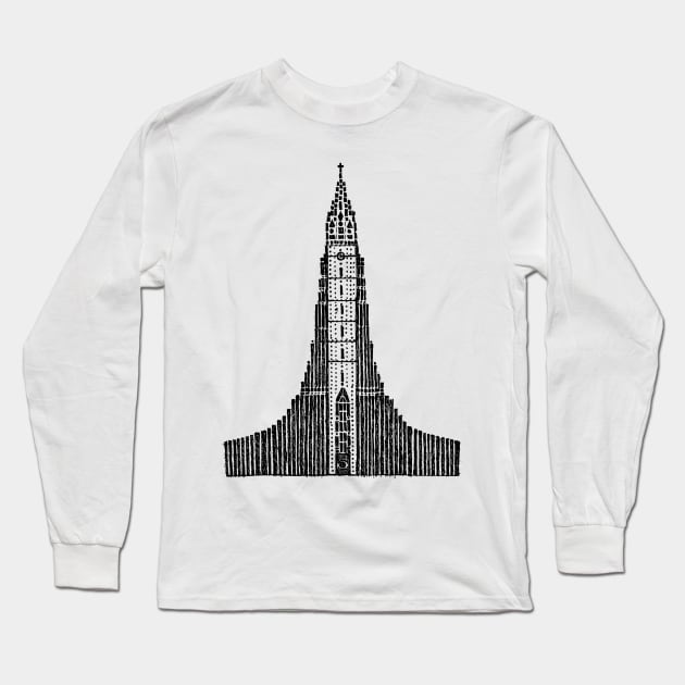 Hallgrimskirkja Sketch (Iceland Cathedral) Long Sleeve T-Shirt by Hinterlund